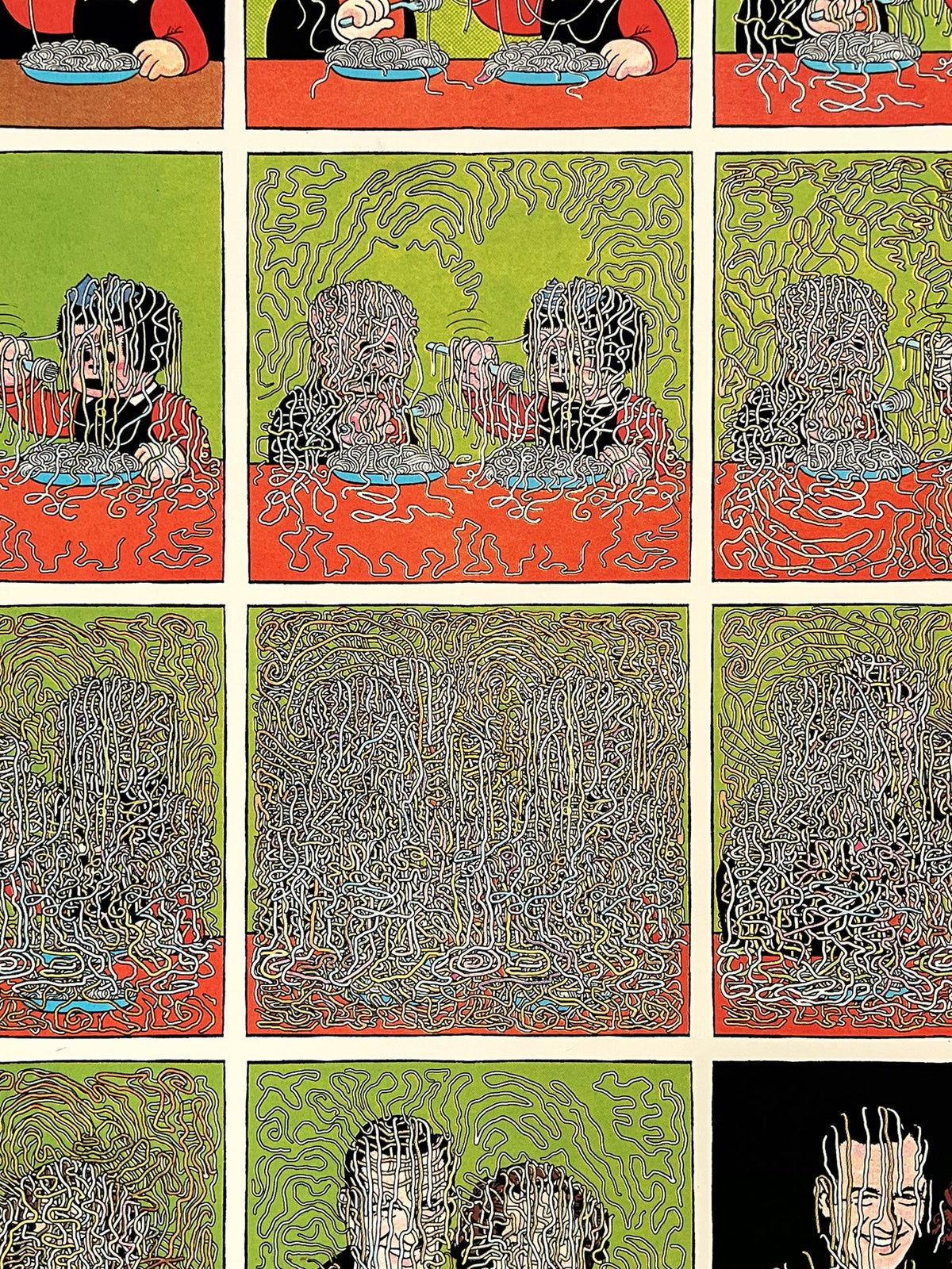 Detail of Madspagheti, a screen print by Samplerman published by Le Dernier Cri